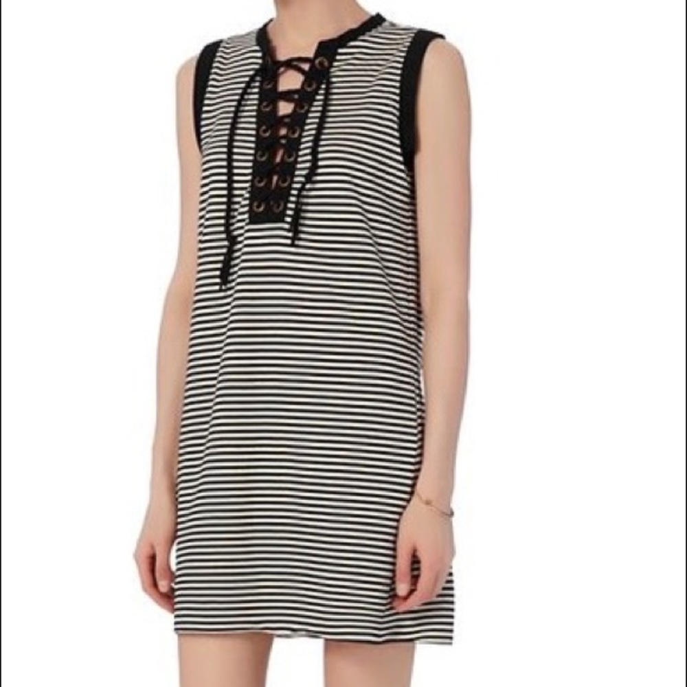 NSF Striped lace up sleeveless dress
